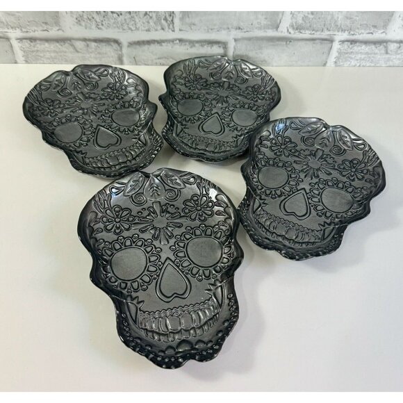 Akcam Silver~Grey Sugar Skull Turkish Glass Side Plates ~ Set of 4 - Picture 4 of 13